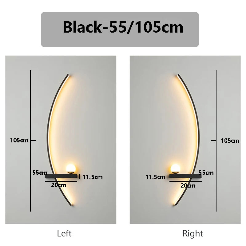 lampe murale moderne noire blanche 55cm 105cm éclairage quotidien télécommande incluse