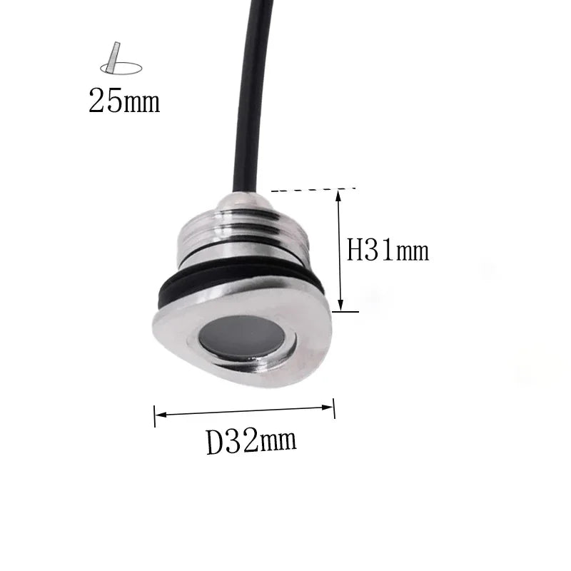 lampe led moderne argentée fixée ip68 12v 60lm cordon noir certifiée rohs lvd cem