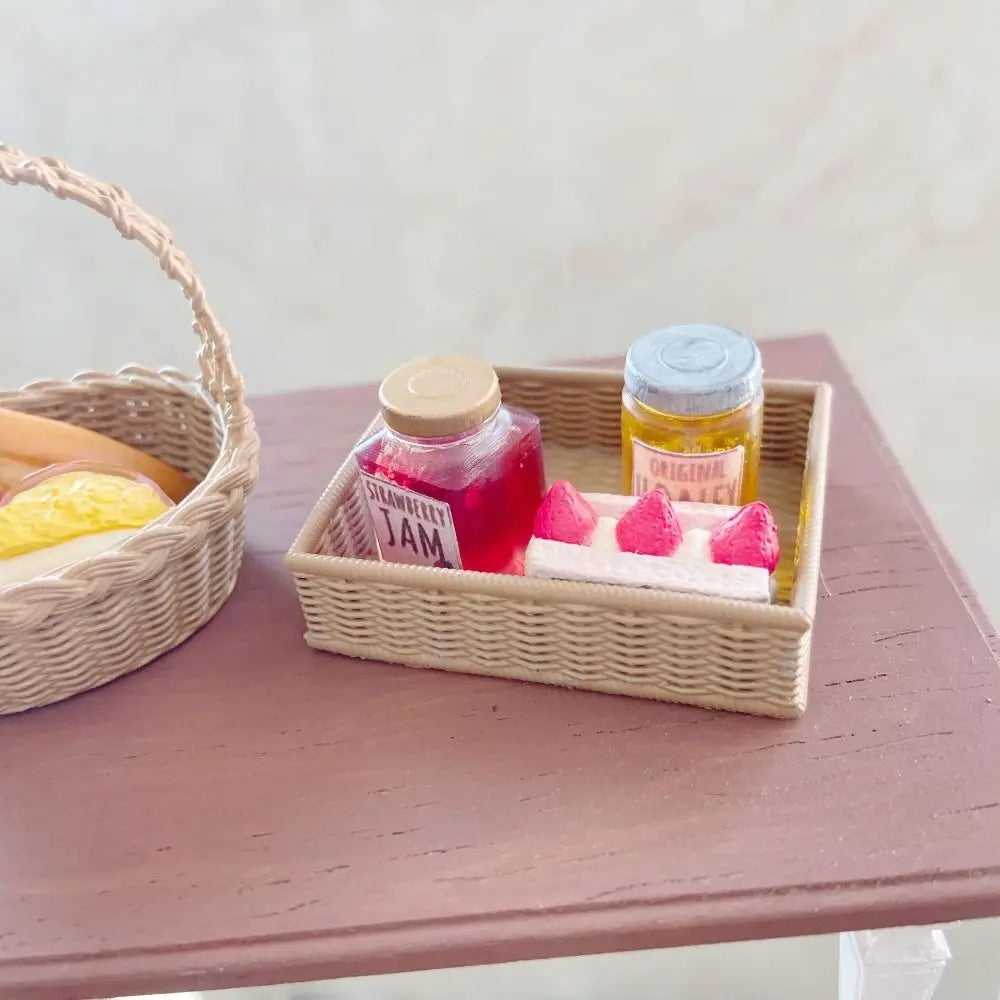 accessoires poupée panier tressé résine beige rustique décoration maison poupée rangement jeu photo 14+