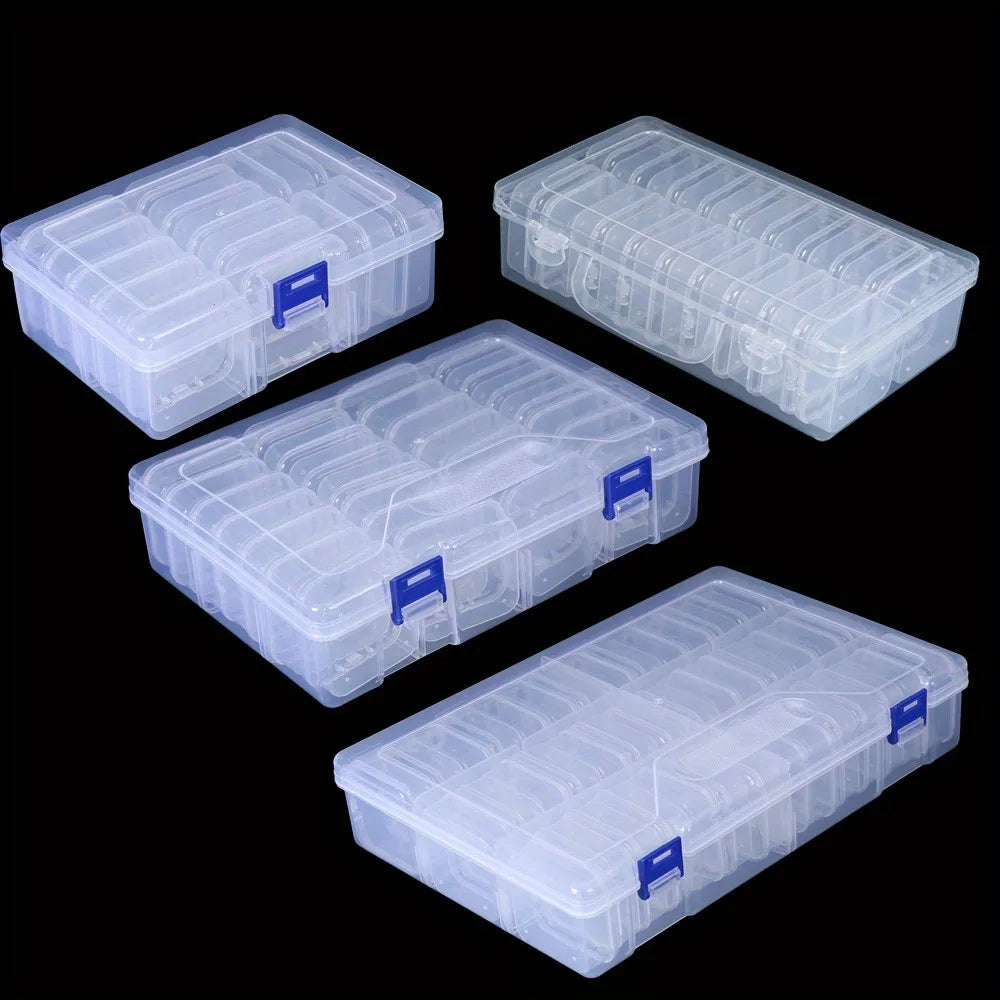boîtes rangement transparentes organisation moderne 28 grilles plastique respectueux environnement poignées bleues