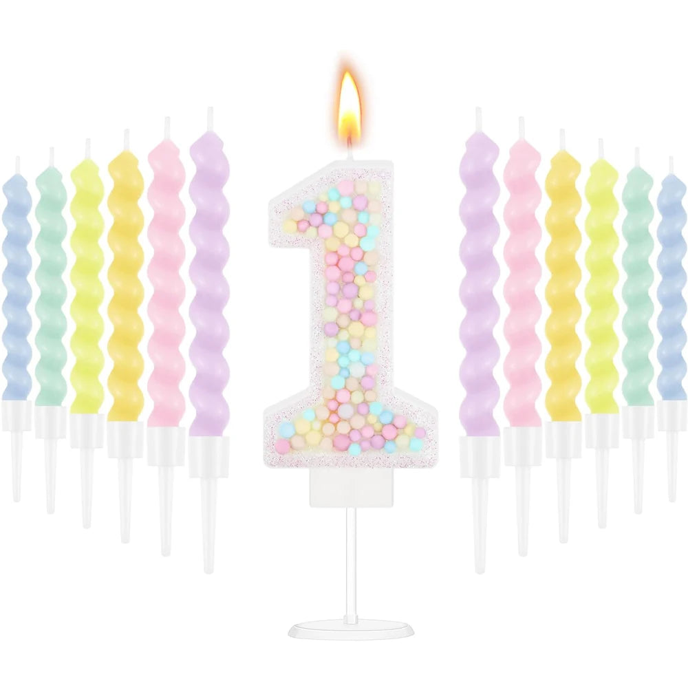bougies anniversaire numérotées colorées spirales métalliques sucrées décoratives violet rose vert jaune blanc