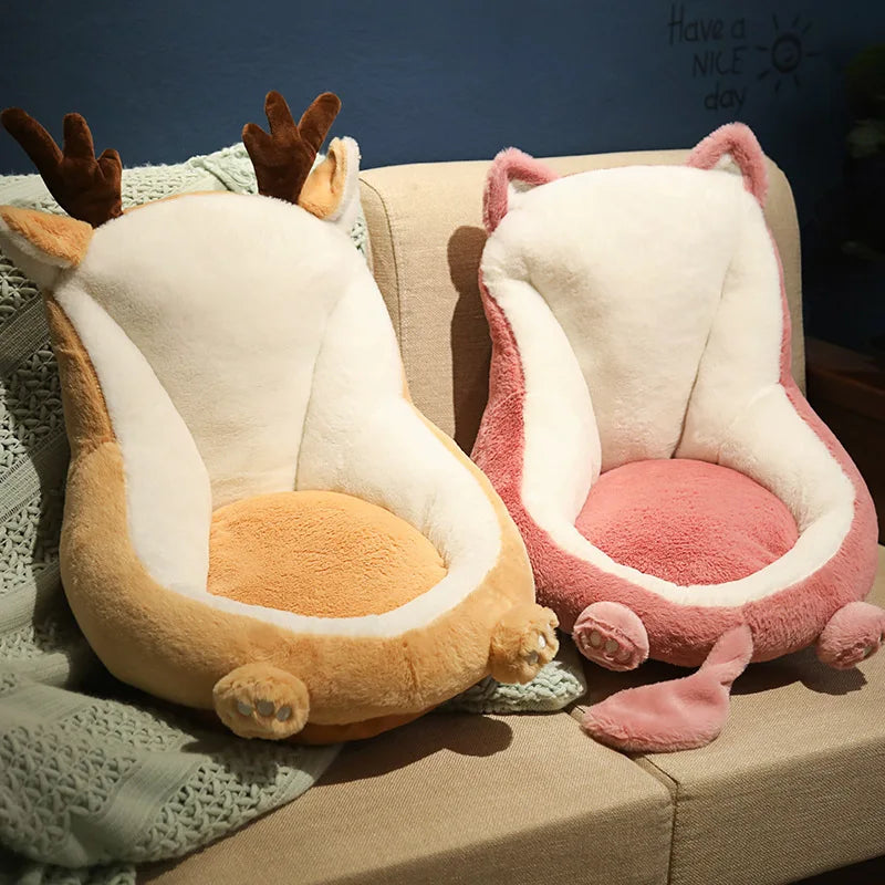 coussin chaise doux motif animal moderne oreilles pattes queue beige rose vert clair