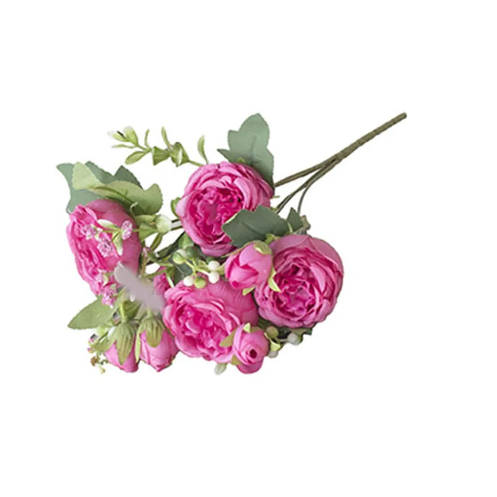 bouquet artificiel fleurs roses soie blanc decoration mariage intérieur classique feuillets verts