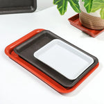 assiettes modernes plastique opaques rouge blanc noir sauciers anti débordement intérieur extérieur 18cm 35cm