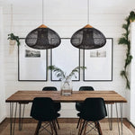 suspension lumineuse rattan tressé noir moderne rustique crochets câble électrique 60 80 cm