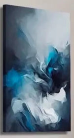 toile d'art abstrait contemporain gris bleu blanc fluides ondulations clips rectangle vertical set