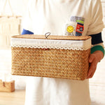 paniers paille naturels panier couvercle poignées métalliques boho chic rustique salon