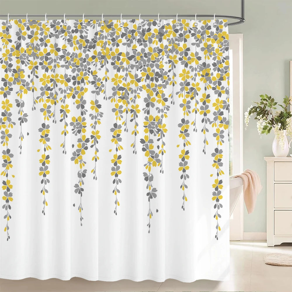 Rideau de douche imperméable rose avec design fleurs fraîches pour salle de bain
