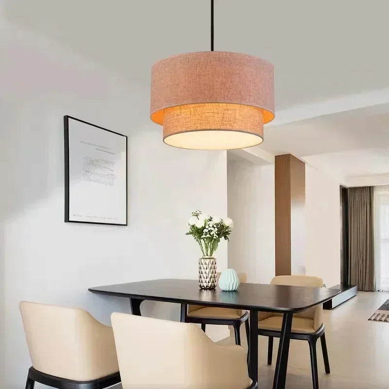 Suspension lumineuse moderne toile lin beige noir rose passe cable 40cm 50cm 60cm