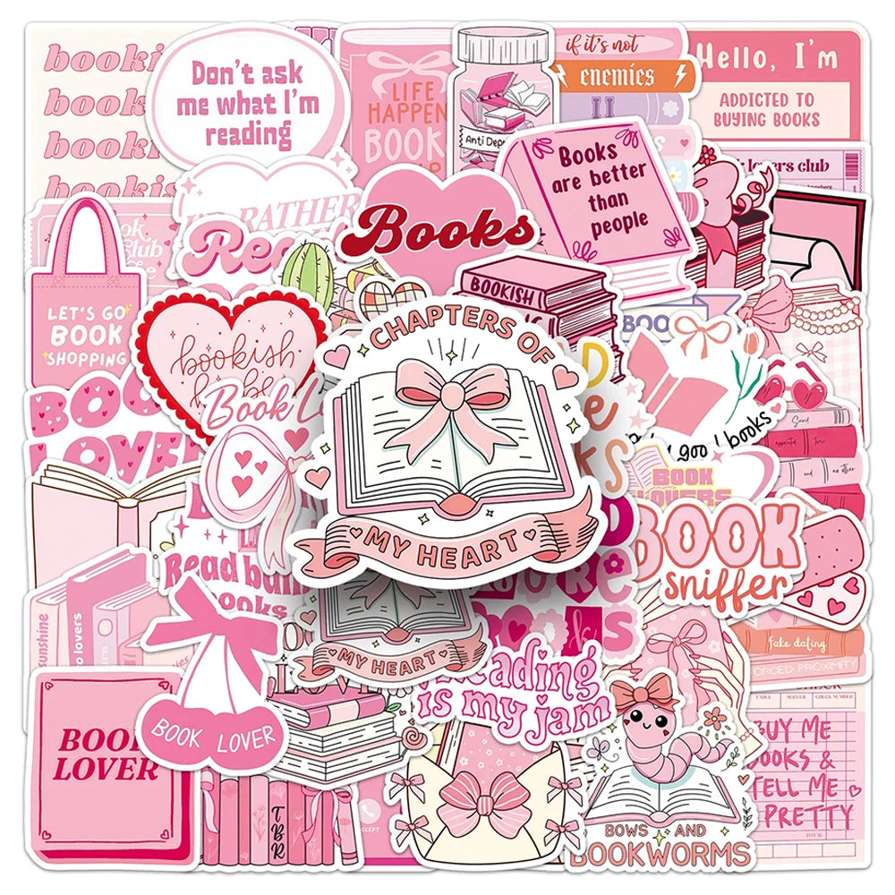 stickers rose dessins animés thème lecture coeurs livres rubans adhésifs mignons ordinateur portable téléphone