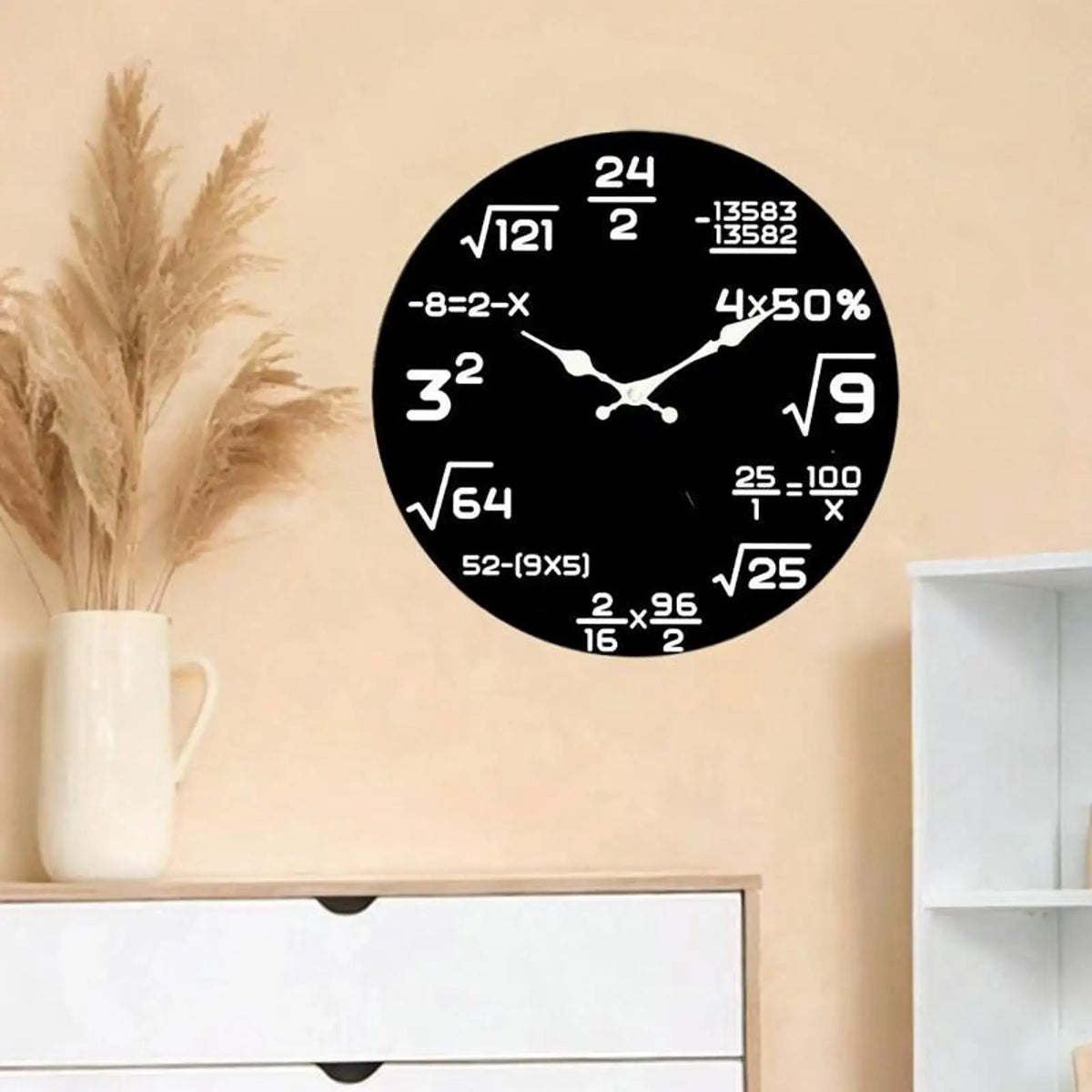 horloge murale mathématiques équations aiguilles bois moderne opaque salon chambre