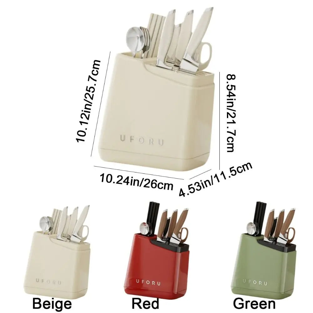 rangement couteaux moderne couleur beige vert rouge organise ustensiles cuisine spatules fourchette cuillère