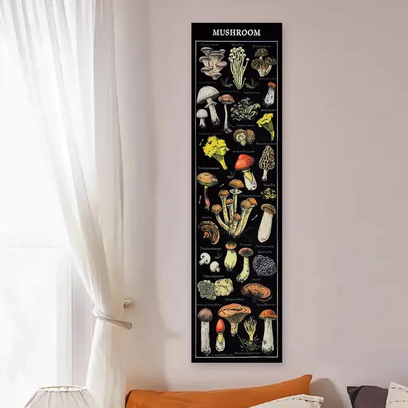 tapisserie vintage fleurs sauvages motif champignons multicolore deco murale salon entrée polyester rectangle