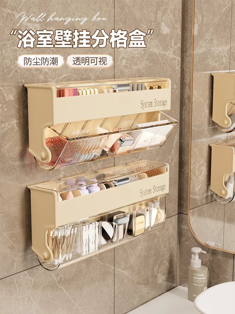 boîte rangement murale moderne transparente compartiments organisateur salle bain adhésif cosmétiques accessoires minimaliste