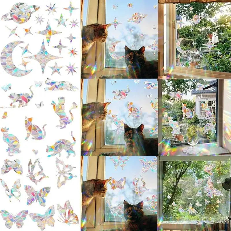 sticker decoratif geometrique multicolore moderne adhesif chat papillon etoile triangle circulaire vitre chambre enfants