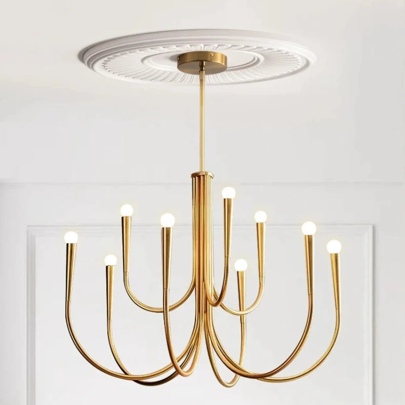 lustre contemporain or finition brillante minimaliste ampoules led salon chambre coucher decoration moderne