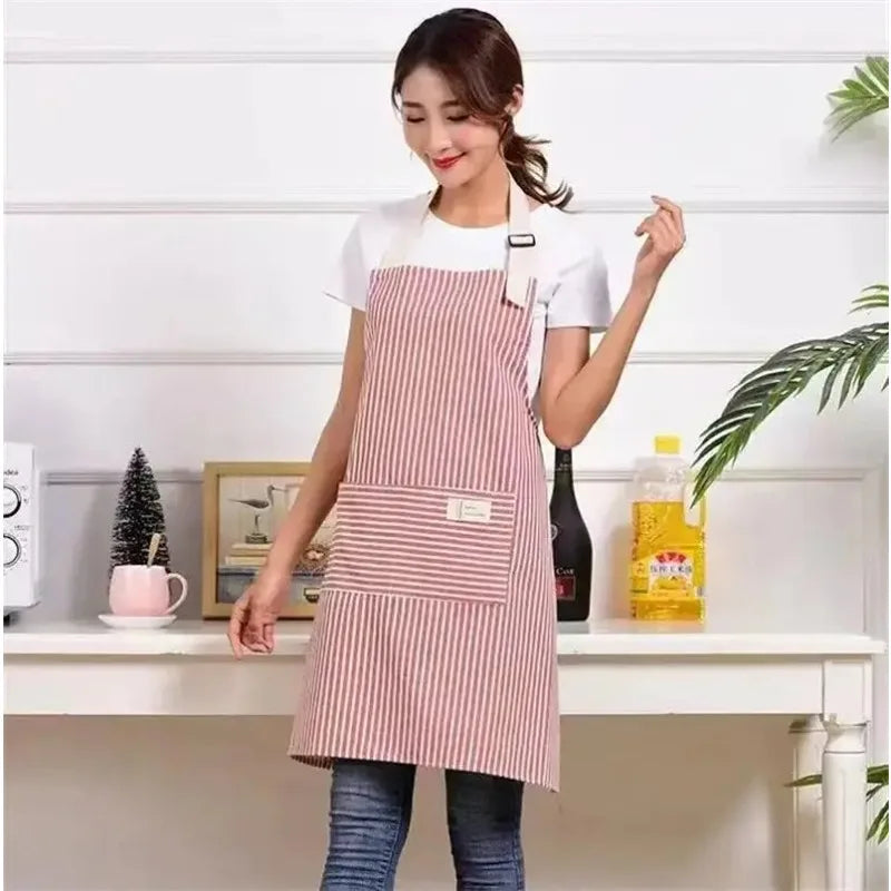 tablier cuisine coton rayures horizontales poche avant ceinture ajustable vert clair gris clair rose