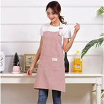 tablier cuisine coton rayures horizontales poche avant ceinture ajustable vert clair gris clair rose