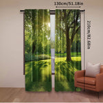 rideau vert paysager polyester extérieur deux panneaux arbres lumière naturel décoratif plissé vertical