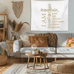 tapisserie murale boho chic versets religieux fleurs feuilles blanc doré roseclair bleuclair beige