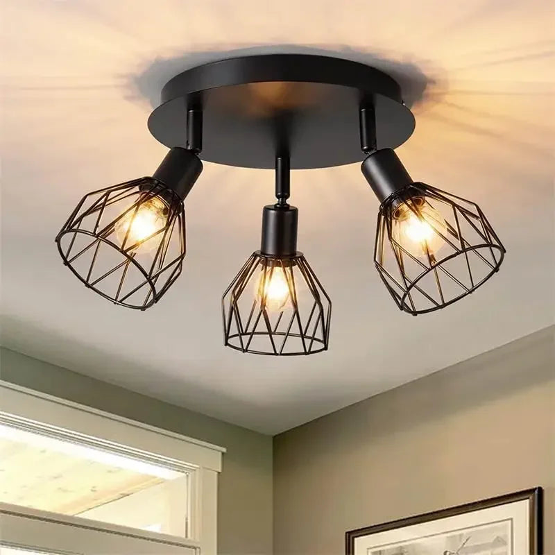 plafonnier industriel noir cage métal ampoules led surface éclairage quotidien