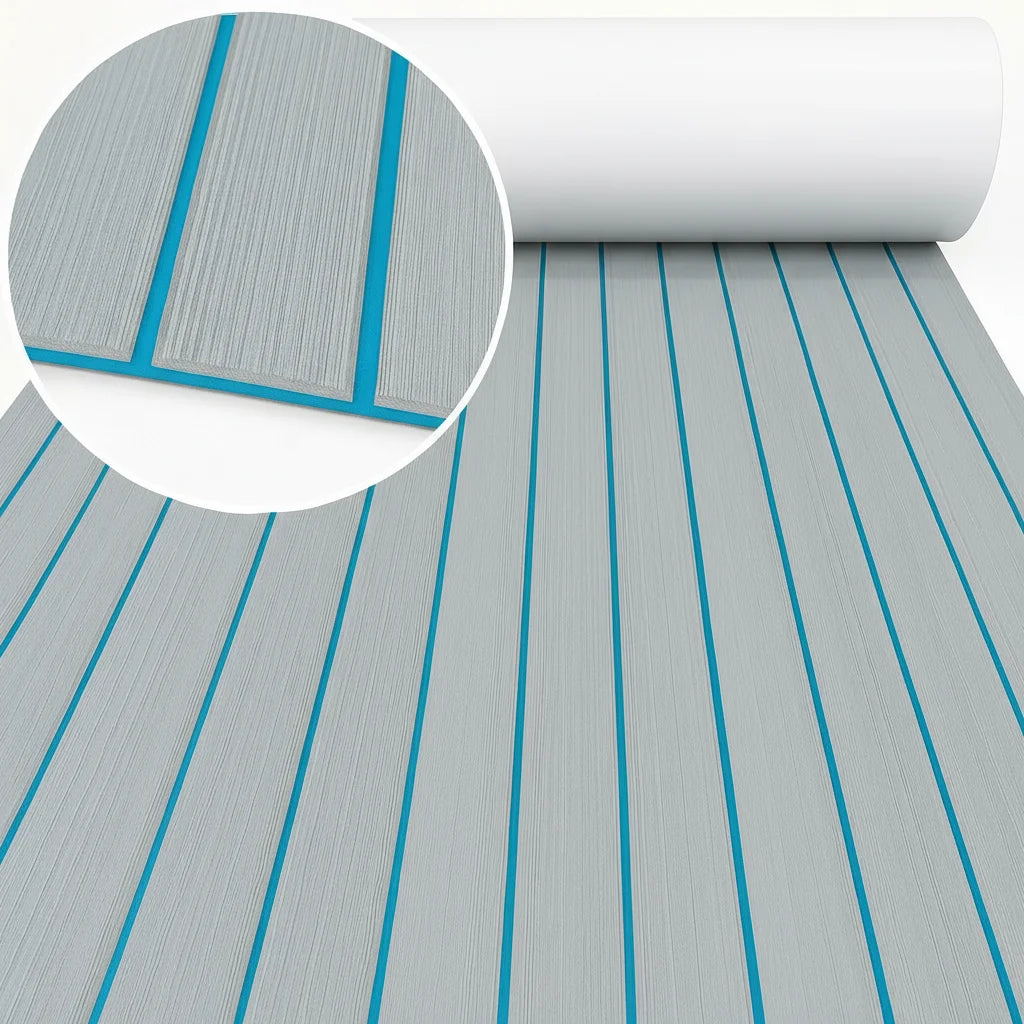 tapis sol bateau mousse eva antidérapant auto adhésif bleu clair noir rayures moderne