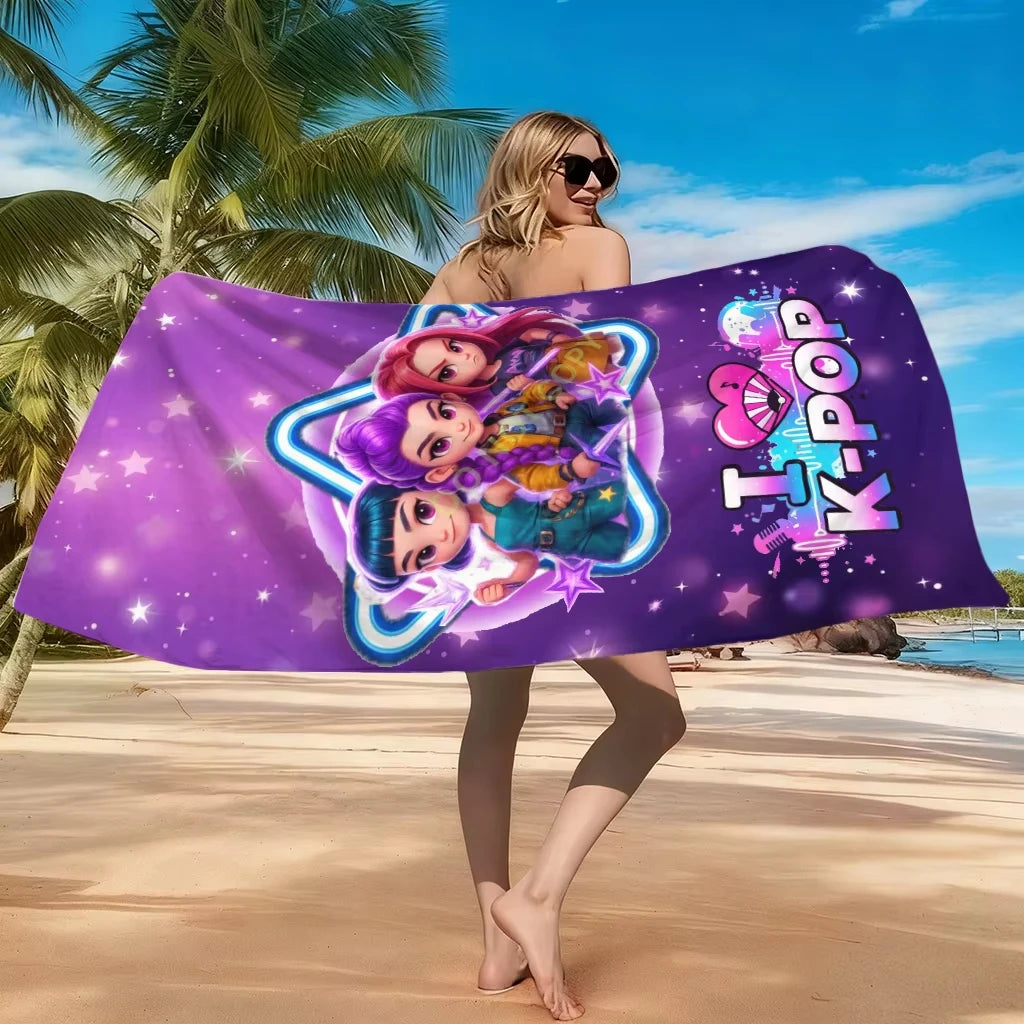serviette plage dessin animé kpop violet étoiles motifs lumineux séchage rapide polyester rectangle moderne