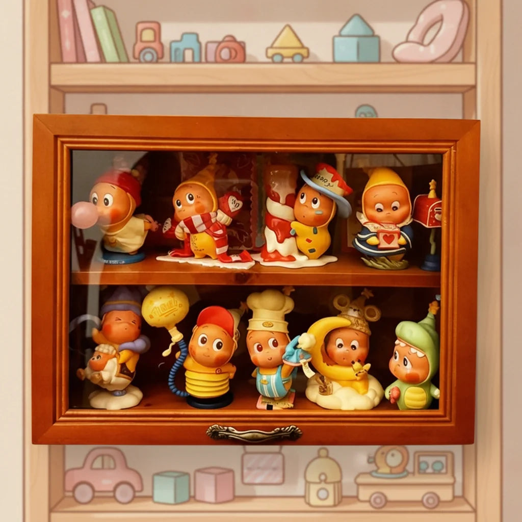 boîte rangement bois verre transparent classique moderne étagère vitrine couvercle coulissant figurines bijoux domestique