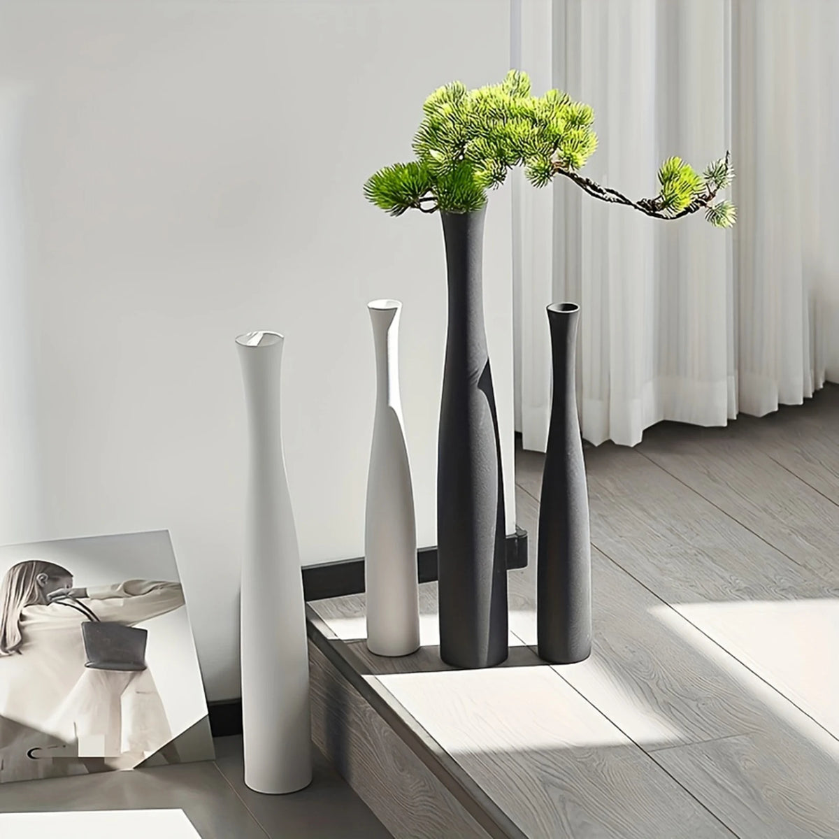 vases decoratifs minimaliste noir blanc decoration maison arbuste artificiel branches feuilles vertes modernes japonais