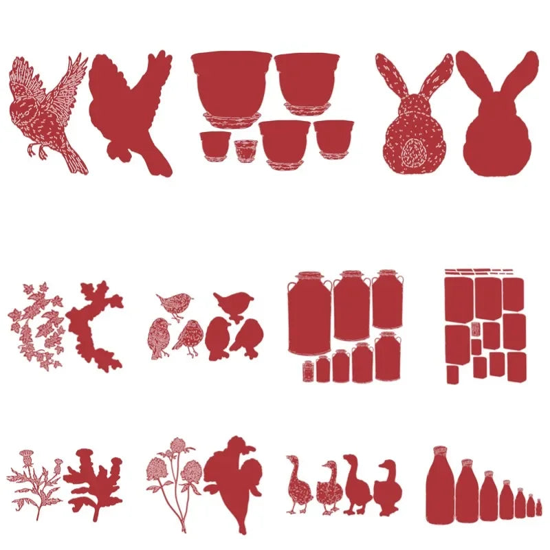 cartes postales 3d illustratives animaux fleurs oiseaux barbelés boîte lettres bouteilles herbe rouge vert