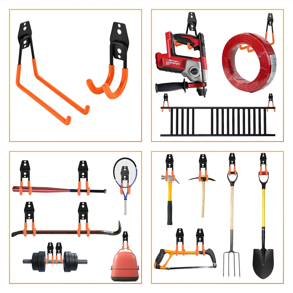 crochet mural robuste noir orange utilisation multiple moderne ancrages garage atelier outils jardinerie