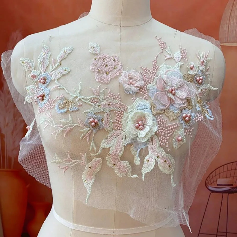 applique textile brodée fleurs violet rose blanc adultes femmes