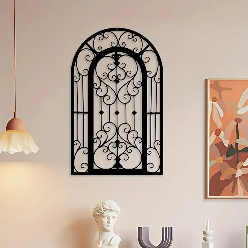 grille fenêtre noire ornements floraux classique métal décoration extérieure patio porte entrée