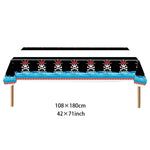 nappe pirate anniversaire crânes sabres chapeaux ancre decoration table noire rouge blanche dorée