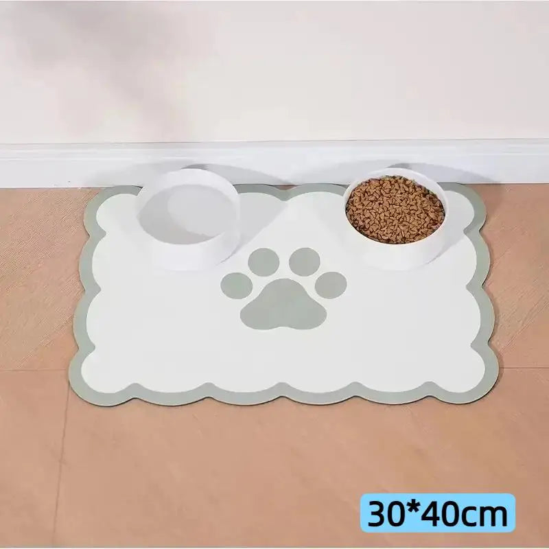 tapis animaux gris rose imprimé pattes moderne antidérapant deux bols alimentation