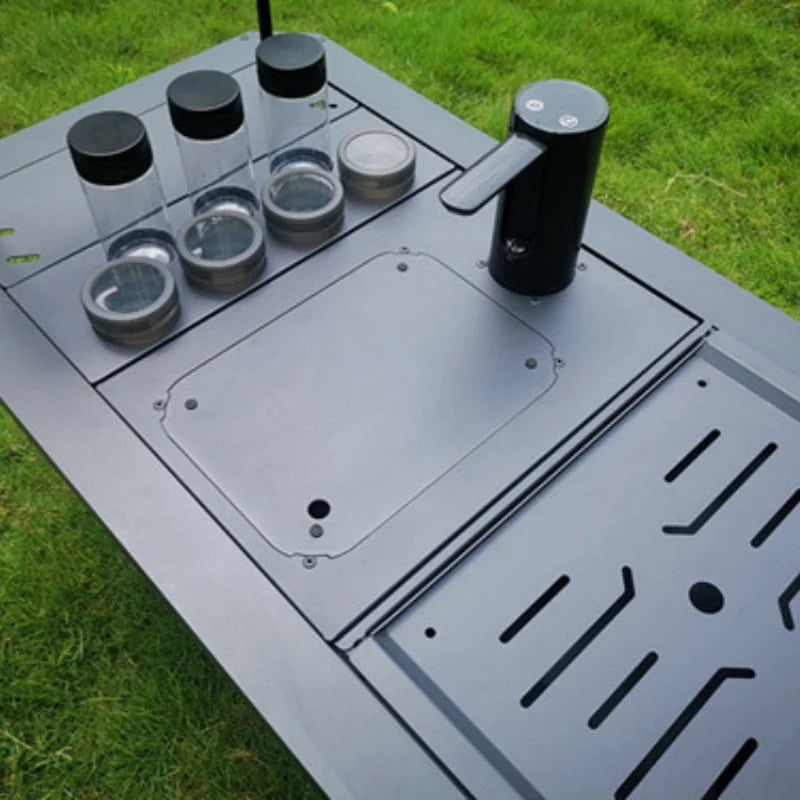 table camping évier intégré planche découpe moderne noir durable aluminium multifonctionnelleextérieur préparation culinaire