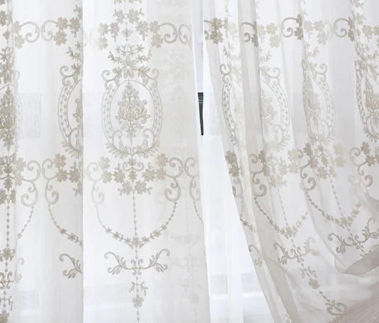 rideau blanc broderie florale transparent classique fenêtre française polyester haut gamme