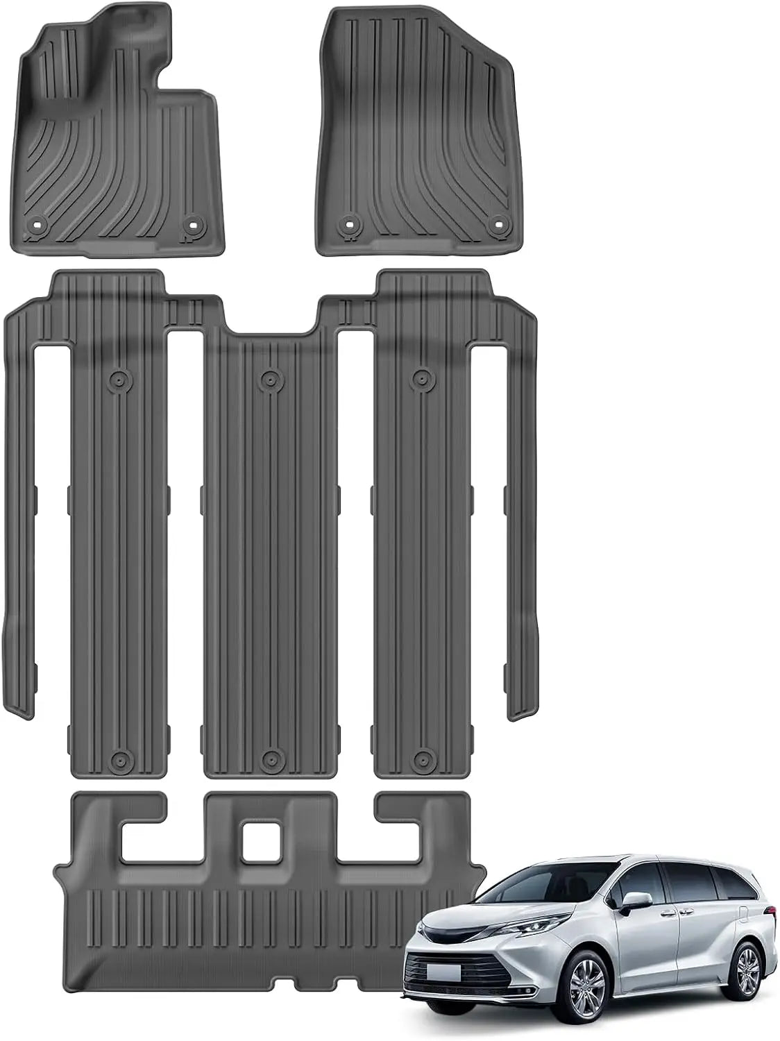 tapis sol voiture noir rayures horizontales moderne antislip waterproof ensemble coffre avantarrière