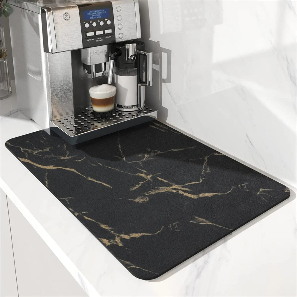 tapis cuisine absorbant motif marbre noir doré séchage vaisselle salle bain