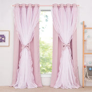 rideau plissé rose bleu franges rubans semi transparent romantique tringle