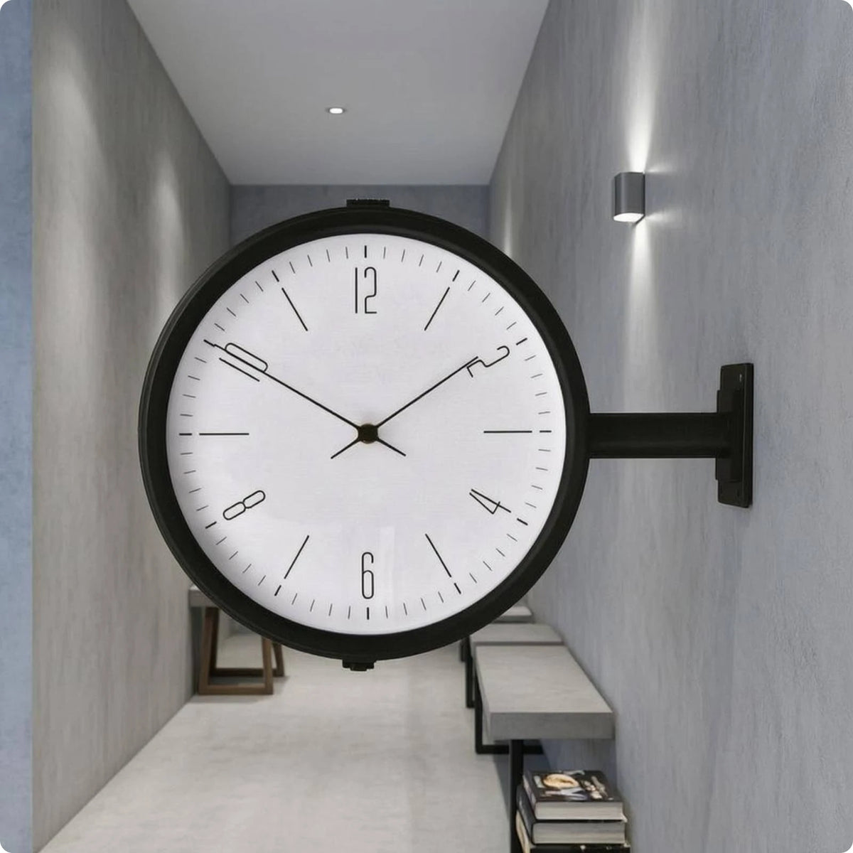 horloge murale double face industrielle noir blanc salle salon decoration quartz métal aiguille moderne