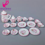 service thé miniature blanc doré rose bleu vert fleurs classique tasse théière soucoupe assiette