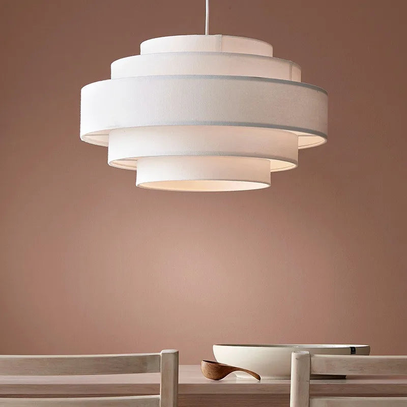 suspension lumineuse moderne blanc tissu fixation câble salon chambre couloir étude restaurant exposition