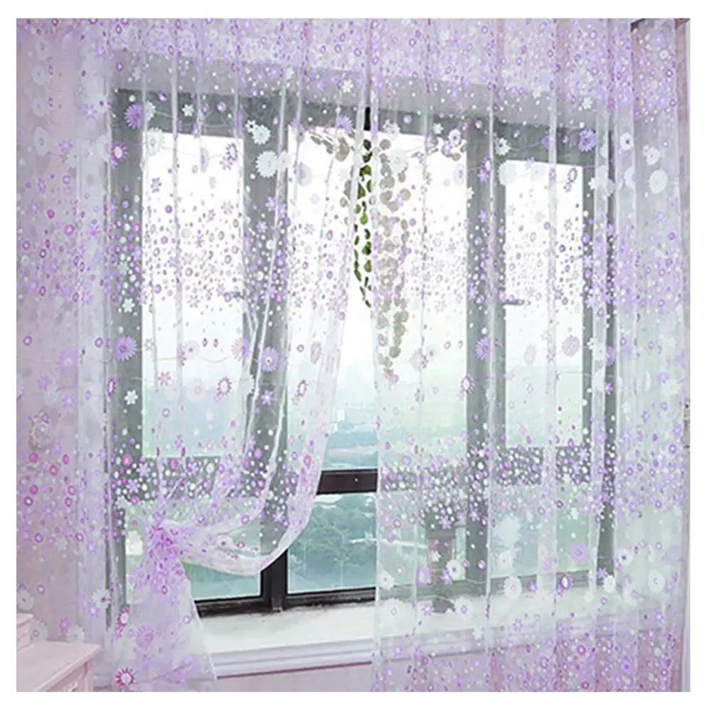 rideau floral transparent décoration intérieure motifs naturels bleu violet vert rose jaune decoration