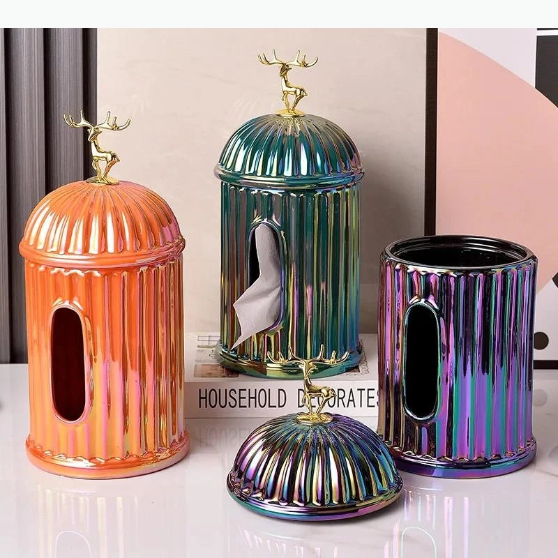 boîte mouchoirs moderne céramique rayures verticales orange verte violette élégante salon contemporain