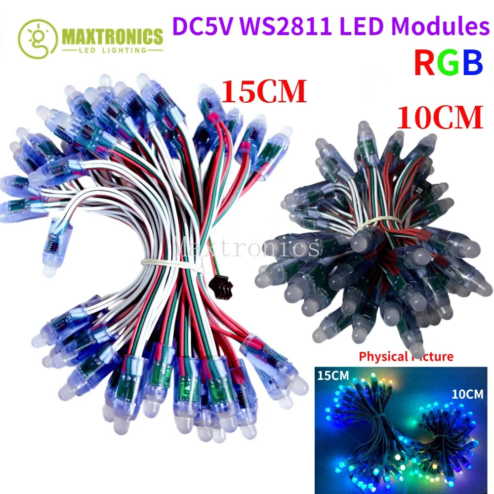 lumières led ws2811 full color 50 pcs 10cm 15cm cable electronique