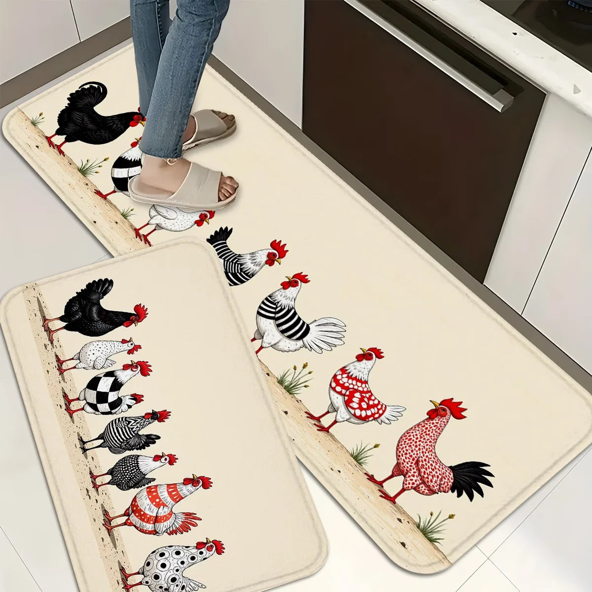 tapis sol antidérapant coqs motif rustique plusieurs tailles