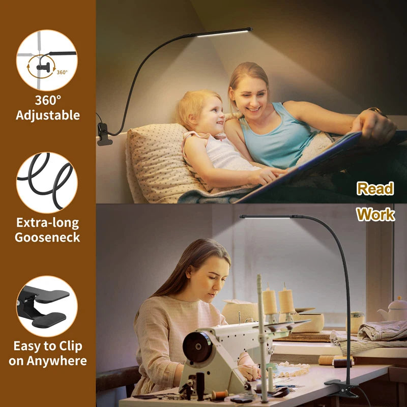 lampe flexible led noir pince usb 10 niveaux luminosité moderne adjustable interrupteur