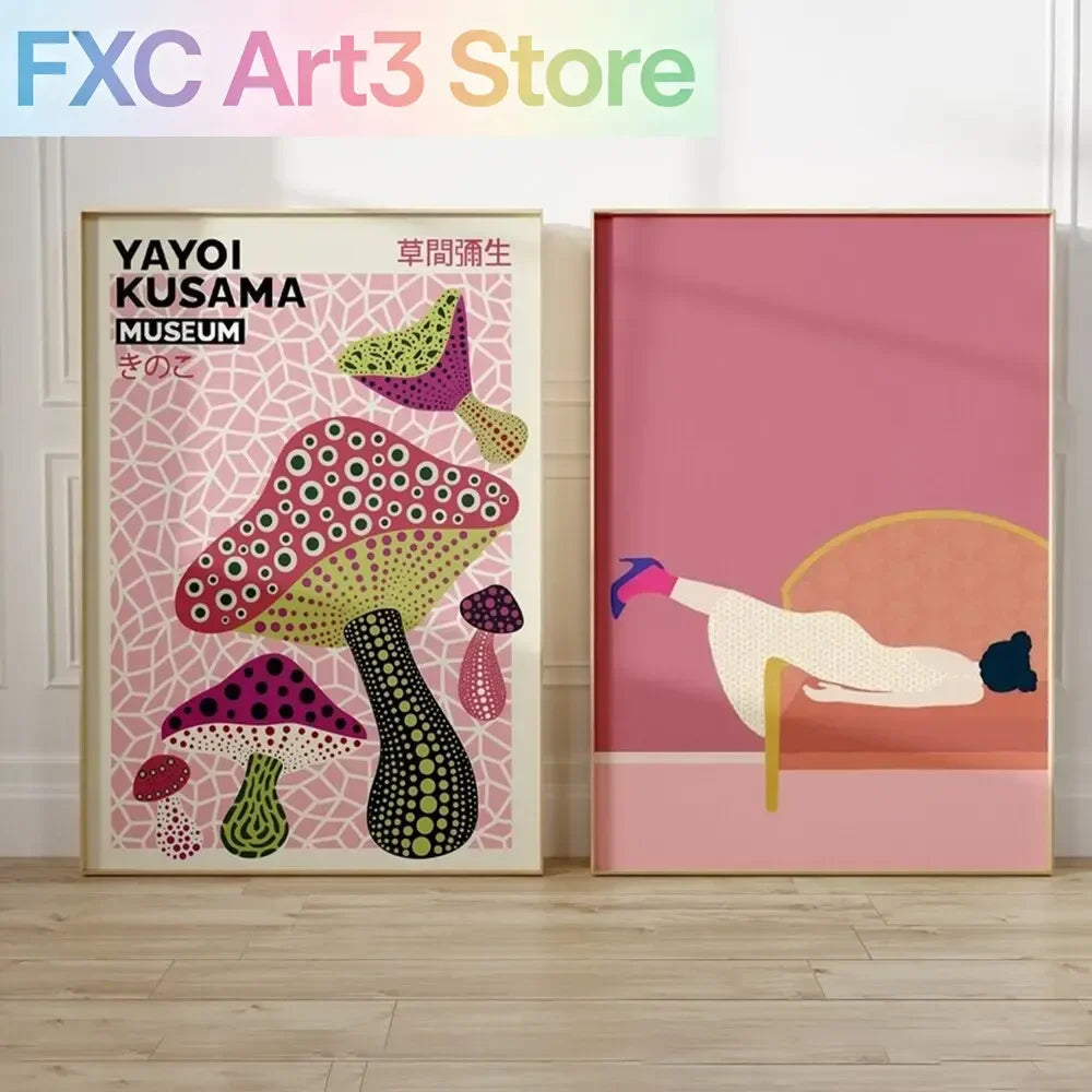 affiche abstraite moderne pop art champignons stylisés motifs géométriques sans cadre décoration murale
