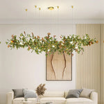 suspension lumineuse moderne feuilles vertes blanches dorées naturelle chambre salon decoration